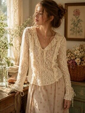Zara Cream Bell Sleeve Lace Top